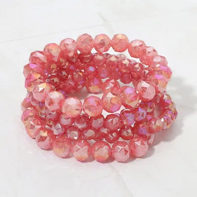 Fashnzfab 5pcs - Faceted Beaded Stretch Multi Layered Bracelets In Pink