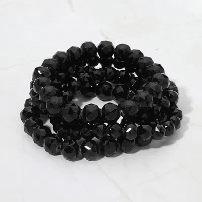 Fashnzfab 5pcs - Faceted Beaded Stretch Multi Layered Bracelets In Black