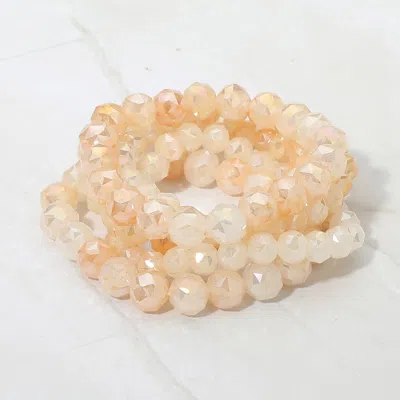 Fashnzfab 5pcs - Faceted Beaded Stretch Multi Layered Bracelets In Neutral