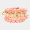 Fashnzfab 5pcs - Faceted Beads Wood Metal Stone Beaded Multi Layered Bracelets In Multi