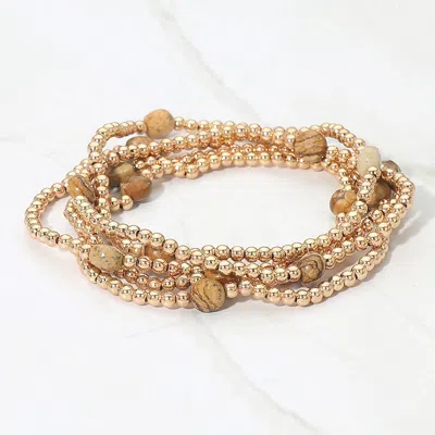 Fashnzfab 5pcs - Faceted Disc Beaded Stretch Multi Layered Bracelets In Gold