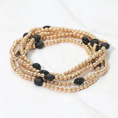 Fashnzfab 5pcs - Faceted Disc Beaded Stretch Multi Layered Bracelets In Gold