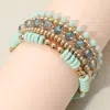 Fashnzfab 5pcs - Flat Wood Metal Ball Faceted Beaded Stretch Multi Layered Bracelets In Green