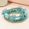 Fashnzfab 5pcs - Floral Faceted Beaded Stretch Multi Layered Bracelets In Multi