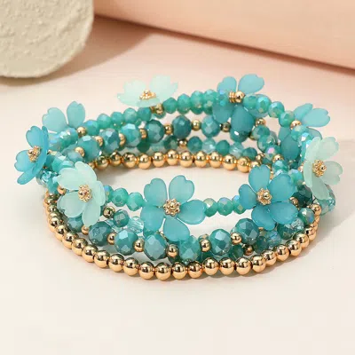 Fashnzfab 5pcs - Floral Faceted Beaded Stretch Multi Layered Bracelets