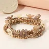 Fashnzfab 5pcs - Floral Faceted Beaded Stretch Multi Layered Bracelets In Multi