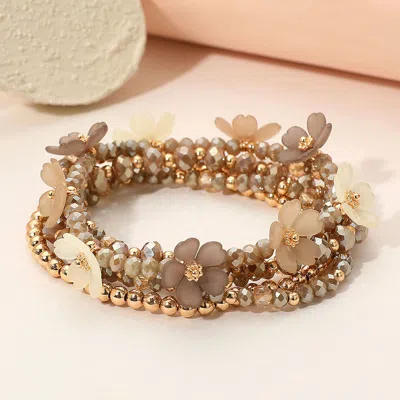 Fashnzfab 5pcs - Floral Faceted Beaded Stretch Multi Layered Bracelets