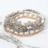 Fashnzfab 5pcs - Floral Pearl Faceted Beaded Stretch Multi Layered Bracelets In Multi