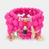 Fashnzfab 5pcs - Flower Heart Hand Mirror Lipstick Stiletto Hill Tote Bag Charm Beaded Stretch Bracelets Fuchs In Multi