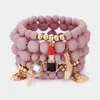 Fashnzfab 5pcs - Flower Heart Hand Mirror Lipstick Stiletto Hill Tote Bag Charm Beaded Stretch Bracelets In Multi
