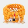 Fashnzfab 5pcs - Flower Heart Hand Mirror Lipstick Stiletto Hill Tote Bag Charm Beaded Stretch Bracelets In Yellow
