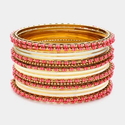 Fashnzfab 5pcs - Glitter Jelly Tube Bangle Bracelets In Pink