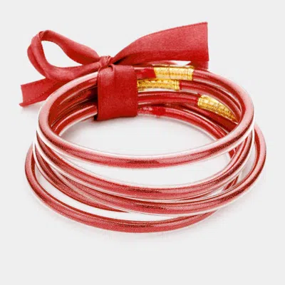 Fashnzfab 5pcs - Glitter Jelly Tube Bangle Bracelets In Red