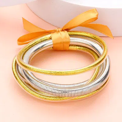 Fashnzfab 5pcs - Glitter Jelly Tube Metal Elastic Layered Bracelets In Multi