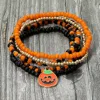 Fashnzfab 5pcs - Halloween Pumpkin Charm Accent Seed Beaded Stretch Multi Layered Bracelets In Multi