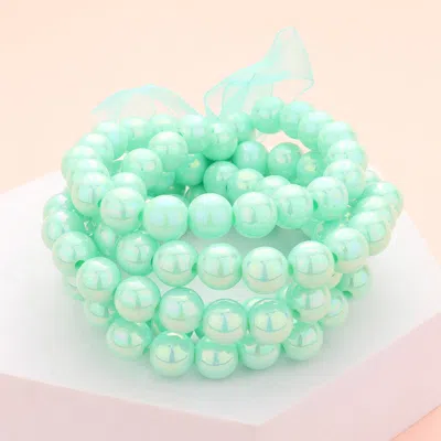 Fashnzfab 5pcs - Hologram Beaded Stretch Bracelets In Green