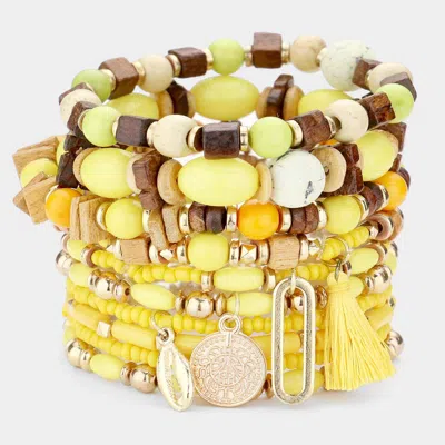 Fashnzfab 5pcs - Hologram Beaded Stretch Bracelets In Multi
