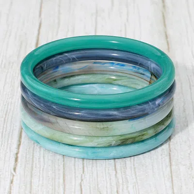 Fashnzfab 5pcs - Marbled Resin Stackable Multi Layered Bangle Bracelets