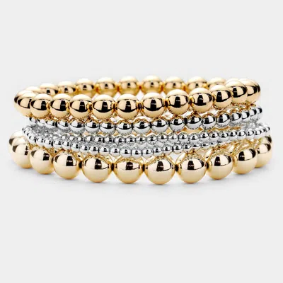 Fashnzfab 5pcs - Metal Ball Beaded Stretch Bracelets Gold, Silver In Multi
