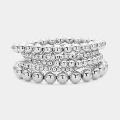 Fashnzfab 5pcs - Metal Ball Beaded Stretch Bracelets In Multi