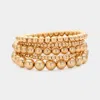 Fashnzfab 5pcs - Metal Ball Beaded Stretch Bracelets Worn Gold In Multi