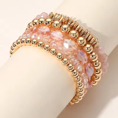 Fashnzfab 5pcs - Metal Ball Faceted Beaded Stretch Multi Layered Bracelets