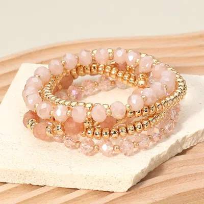 Fashnzfab 5pcs - Metal Ball Faceted Beaded Stretch Multi Layered Bracelets