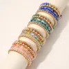 Fashnzfab 5pcs - Metal Ball Faceted Beaded Stretch Multi Layered Bracelets In Green