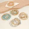 Fashnzfab 5pcs - Metal Ball Faceted Beaded Stretch Multi Layered Bracelets Multi In Multi