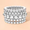 Fashnzfab 5pcs - Pearl Stretch Bracelets In Metallic