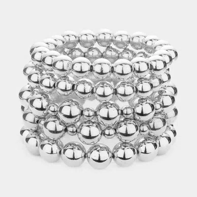 Fashnzfab 5pcs - Metal Ball Stretch Bracelets Silver