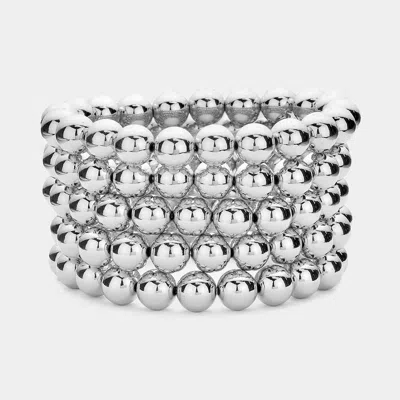 Fashnzfab 5pcs - Metal Ball Stretch Multi Layered Bracelets