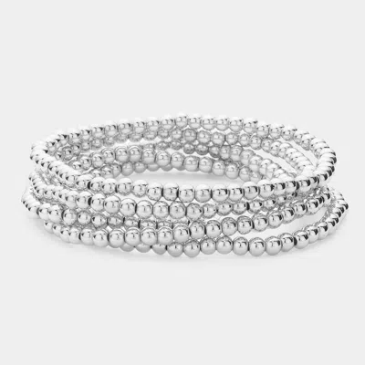 Fashnzfab 5pcs - Metal Ball Stretch Multi Layered Bracelets