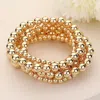 Fashnzfab 5pcs - Metal Ball Stretch Multi Layered Bracelets In Gold