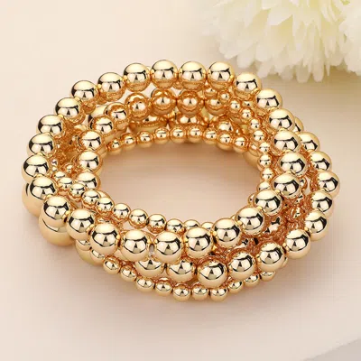 Fashnzfab 5pcs - Metal Ball Stretch Multi Layered Bracelets In Gold