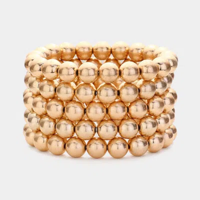 Fashnzfab 5pcs - Metal Ball Stretch Multi Layered Bracelets Worn Gold