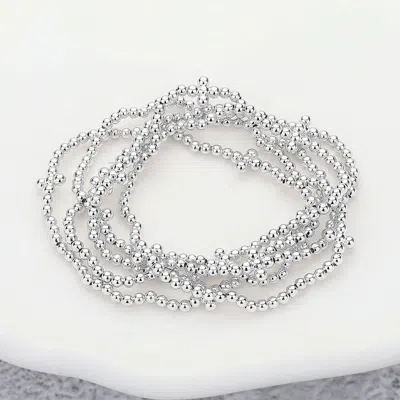 Fashnzfab 5pcs - Metal Bubble Flower Pointed Ball Beaded Stretch Multi Layered Bracelets