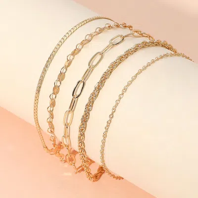 Fashnzfab 5pcs - Metal Chain Bracelet Set In Gold