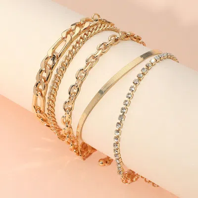 Fashnzfab 5pcs - Metal Chain Bracelet Set In Gold