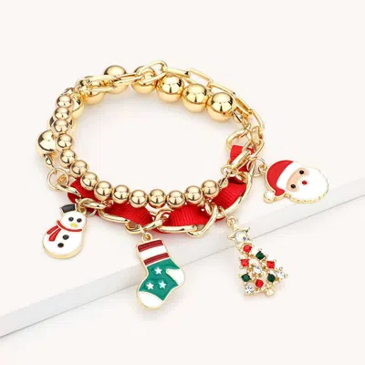 Fashnzfab 5pcs - Metal Chain Bracelet Set In Red