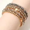 Fashnzfab 5pcs - Metal Cross Accent Faceted Beaded Stretch Multi Layered Bracelets In Gray