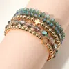 Fashnzfab 5pcs - Metal Cross Accent Faceted Beaded Stretch Multi Layered Bracelets In Blue