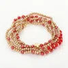 Fashnzfab 5pcs - Metal Cross Pointed Faceted Beaded Stretch Multi Layered Bracelets In Red