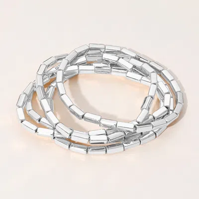 Fashnzfab 5pcs - Metal Cylinder Beaded Stretch Multi Layered Bracelets