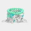 Fashnzfab 5pcs - Metal Elephant Charm Faceted Beaded Stretch Bracelets In Blue