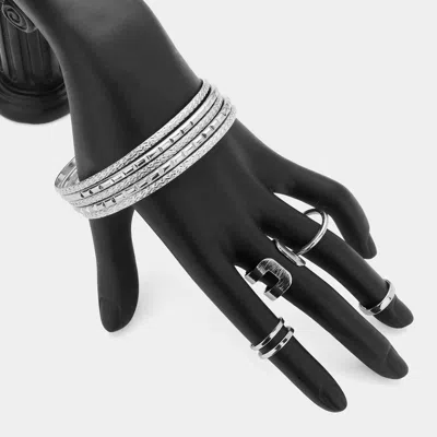 Fashnzfab 5pcs - Metal Multi-layered Bangle Bracelet With Rings