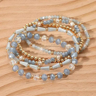 Fashnzfab 5pcs - Mixed Beaded Stretch Multi Layered Bracelets In Blue