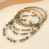 Fashnzfab 5pcs - Mixed Beaded Stretch Multi Layered Bracelets In Gray