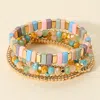 Fashnzfab 5pcs - Mixed Shape Textured Beaded Stretch Multi Layered Bracelets In Multi