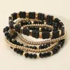 Fashnzfab 5pcs - Mixed Shape Textured Beaded Stretch Multi Layered Bracelets In Black